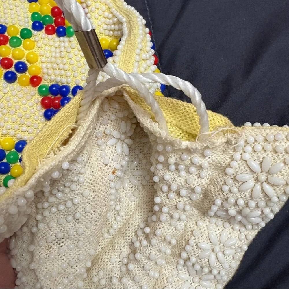 Vintage Reversible 70’s Beaded Drawstring Purse / Sack Boho Hippy Festival Pouch - Picture 10 of 13